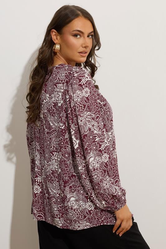 Evans YOURS Curve Brown Paisley Print Lattice Tie Front Blouse