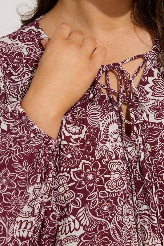 Evans YOURS Curve Brown Paisley Print Lattice Tie Front Blouse