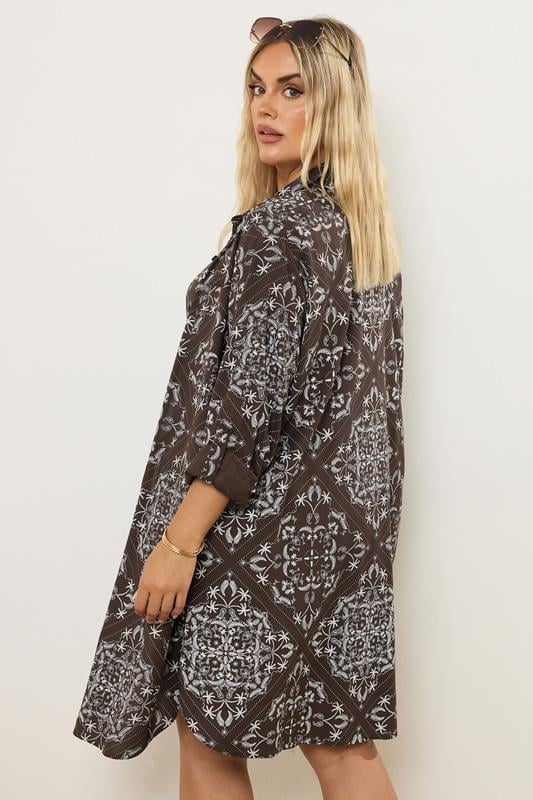 Evans YOURS Curve Brown Paisley Print Longline Shirt