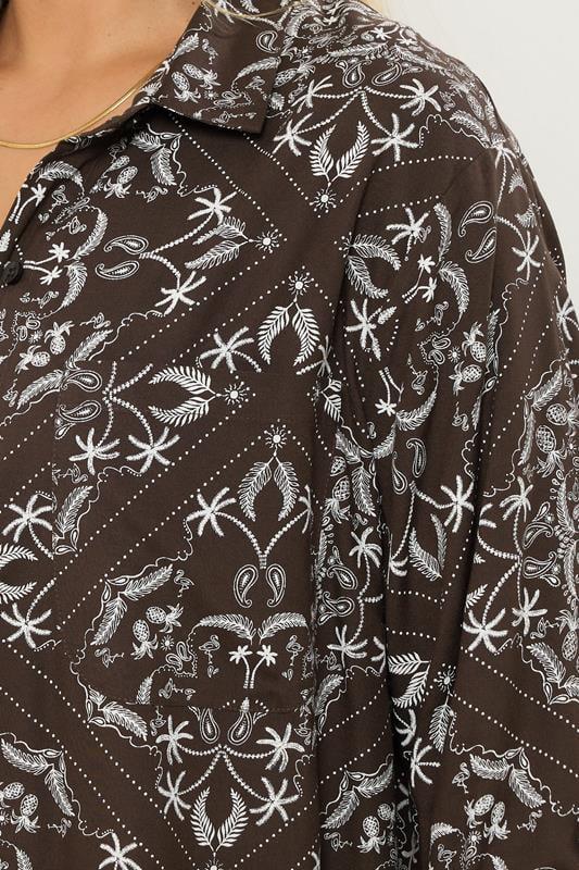 Evans YOURS Curve Brown Paisley Print Longline Shirt
