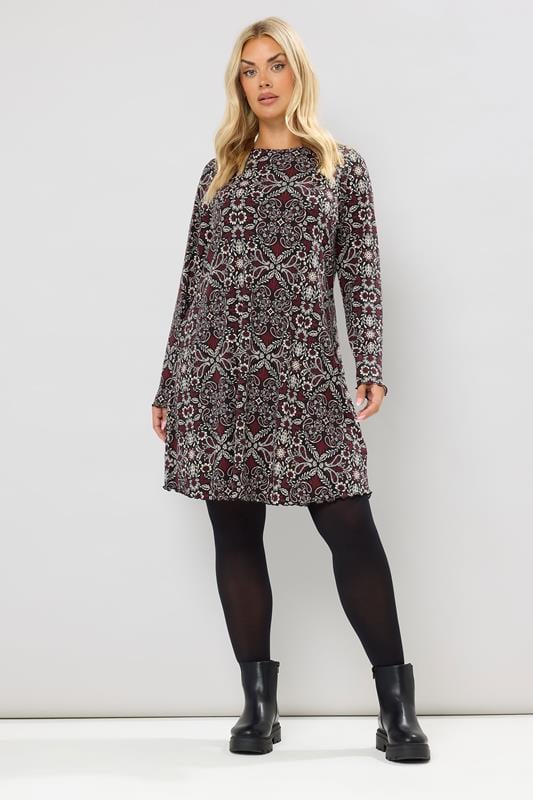 Evans YOURS Curve Brown Paisley Print Ribbed Tunic Top