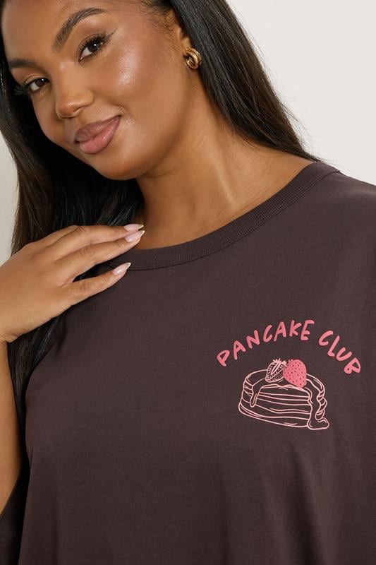 Evans YOURS Curve Brown 'Pancake Club' Back Print Oversized T-Shirt