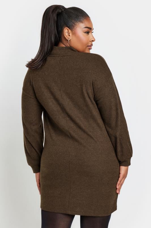 Evans YOURS Curve Brown Ribbed Quarter Zip Jumper Dress