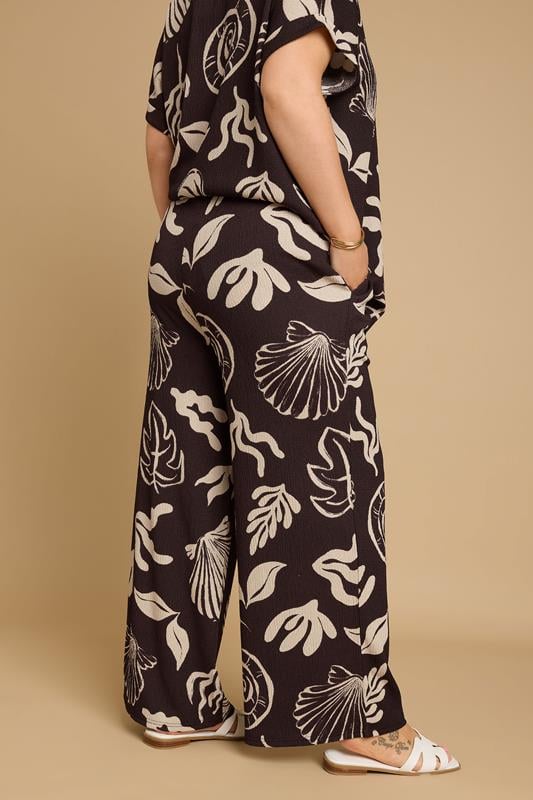 Evans YOURS Curve Brown Seashell Print Textured Wide Leg Trousers