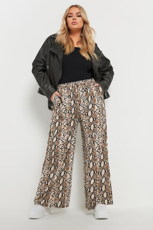 Evans YOURS Curve Brown Snake Print Wide Leg Trousers