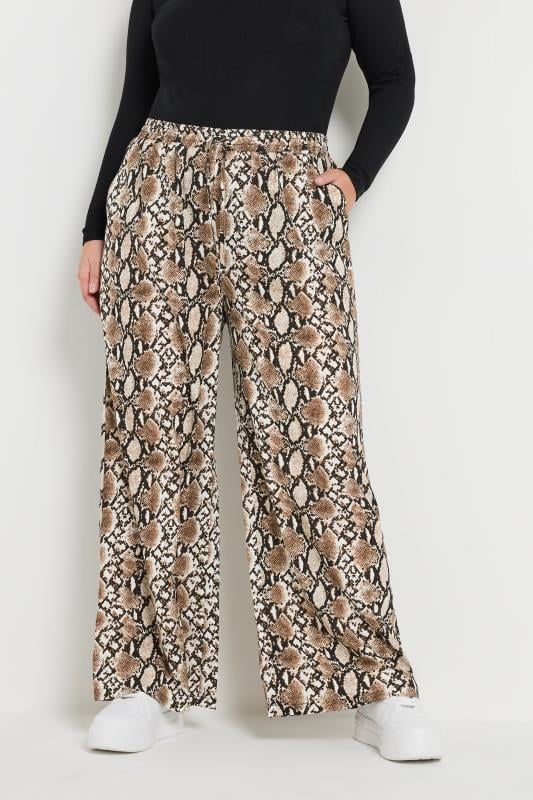 evans YOURS Curve Brown Snake Print Wide Leg Trousers