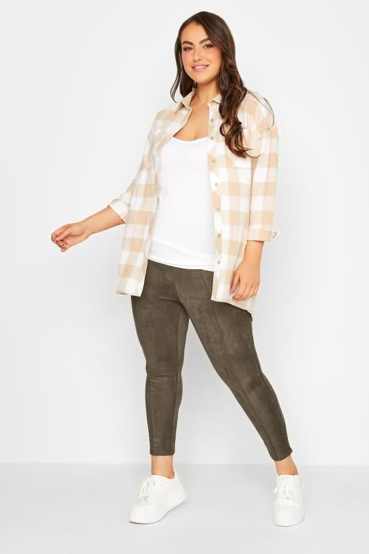 Evans YOURS Curve Brown Stretch Soft Touch Faux Suede High Waisted Leggings