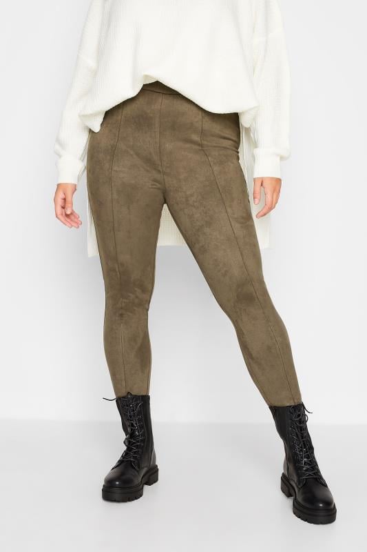 Evans YOURS Curve Brown Stretch Soft Touch Faux Suede High Waisted Leggings
