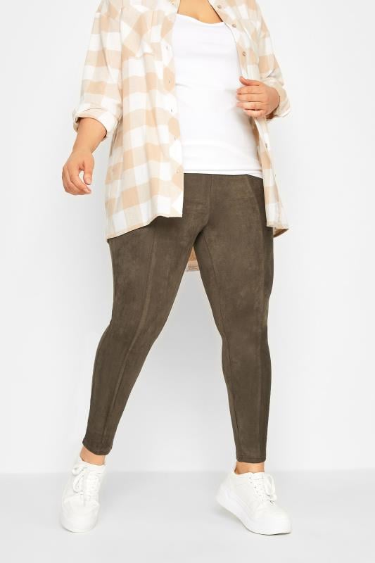 evans YOURS Curve Brown Stretch Soft Touch Faux Suede High Waisted Leggings