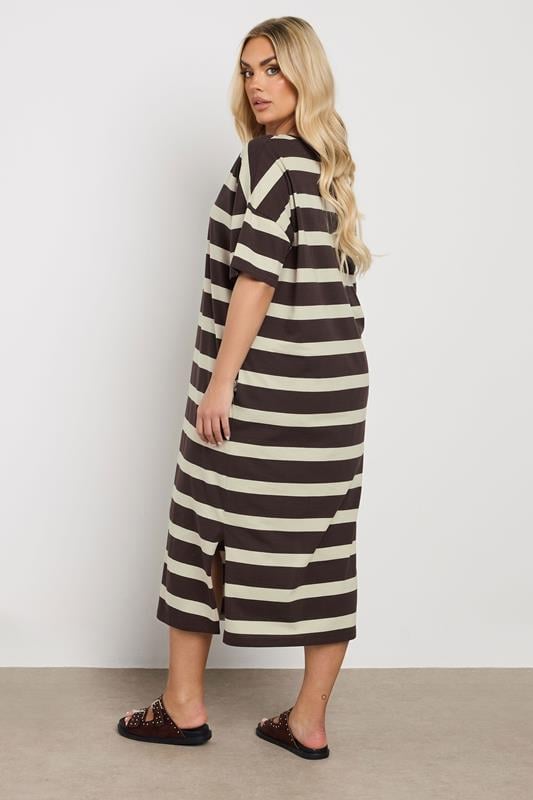 Evans YOURS Curve Brown Stripe Oversized Pocket Detail Midi Dress