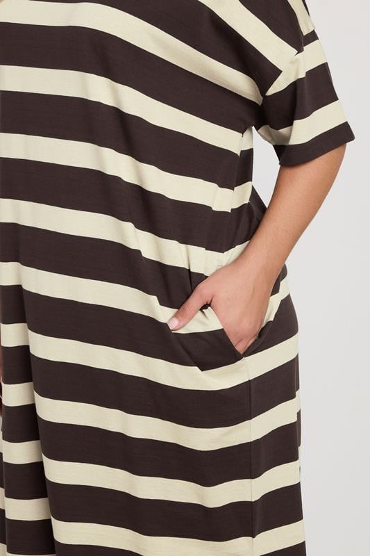 Evans YOURS Curve Brown Stripe Oversized Pocket Detail Midi Dress