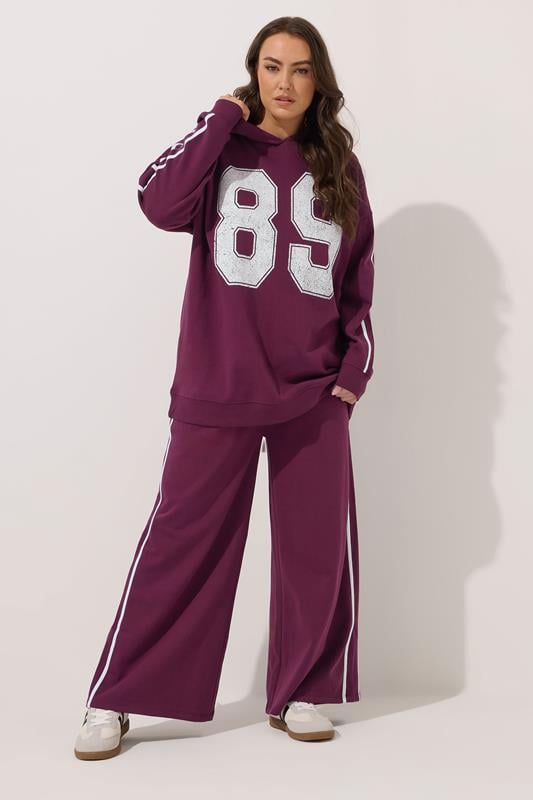 Evans YOURS Curve Burgundy Red '89' Side Stripe Hoodie