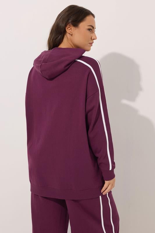 Evans YOURS Curve Burgundy Red '89' Side Stripe Hoodie