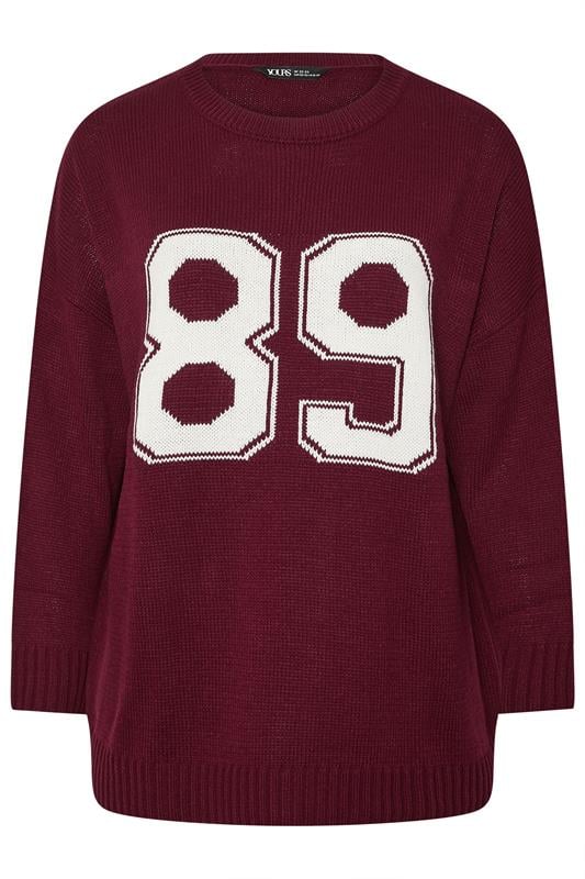 evans YOURS Curve Burgundy Red '89' Varsity Slogan Jumper
