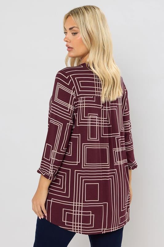 Evans YOURS Curve Burgundy Red Abstract Half Placket Shirt