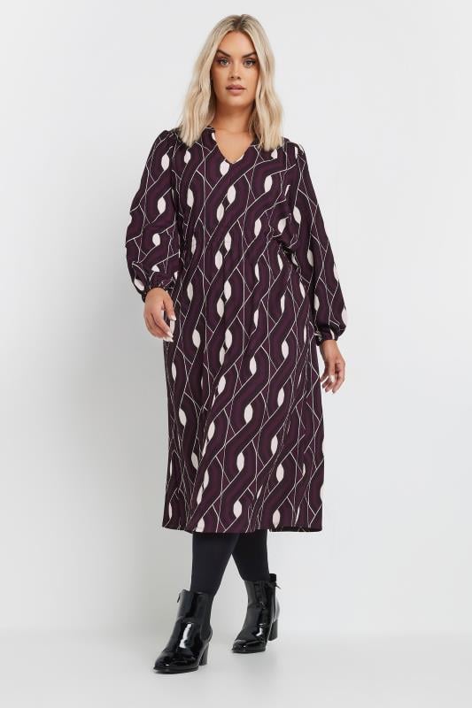 Evans YOURS Curve Burgundy Red Abstract Print Midi Dress