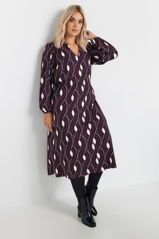 evans YOURS Curve Burgundy Red Abstract Print Midi Dress
