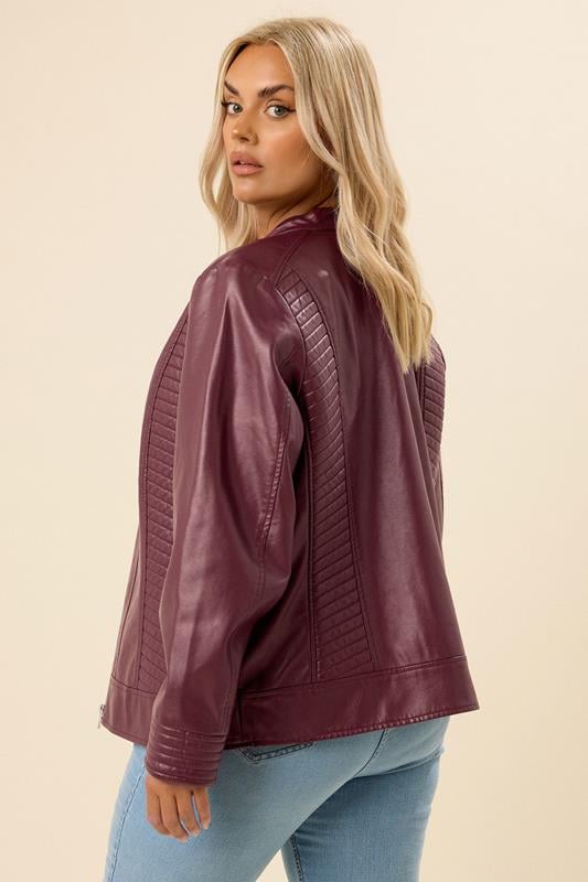 Evans YOURS Curve Burgundy Red Biker Faux Leather Jacket