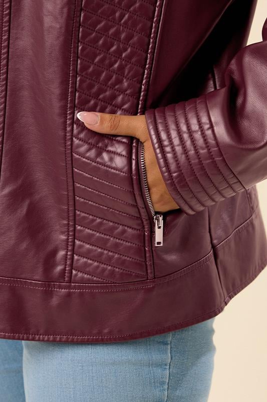 Evans YOURS Curve Burgundy Red Biker Faux Leather Jacket