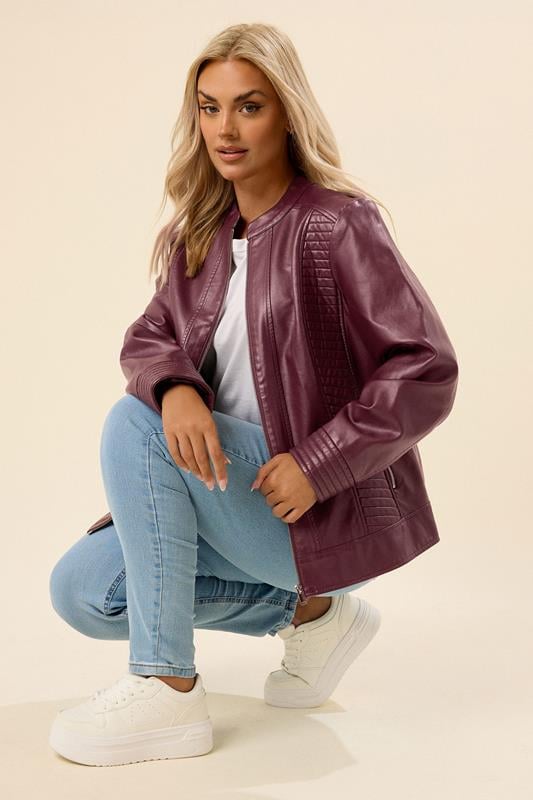 evans YOURS Curve Burgundy Red Biker Faux Leather Jacket
