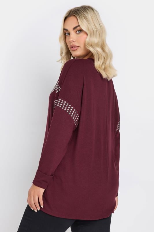 Evans YOURS Curve Burgundy Red Chevron Stud Embellished Jumper