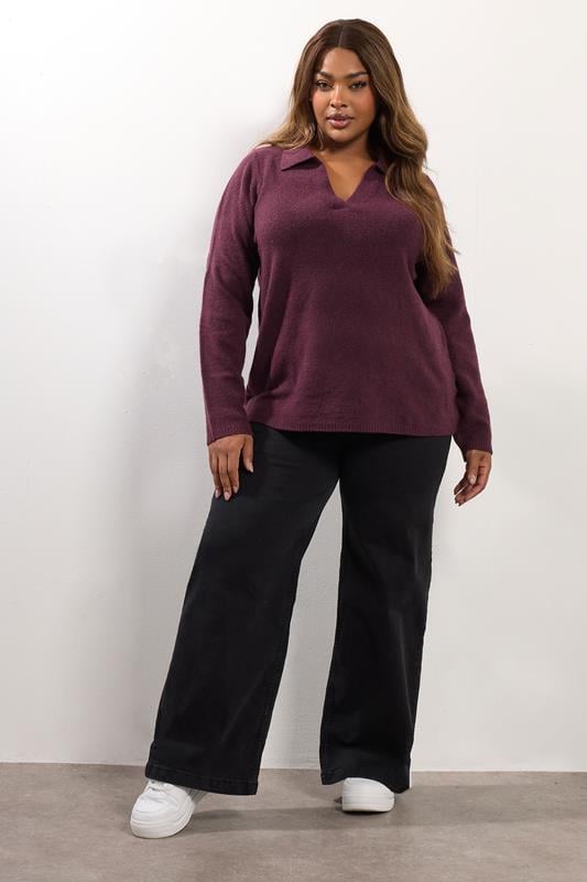 Evans YOURS Curve Burgundy Red Collared Knitted Jumper