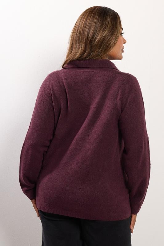 Evans YOURS Curve Burgundy Red Collared Knitted Jumper
