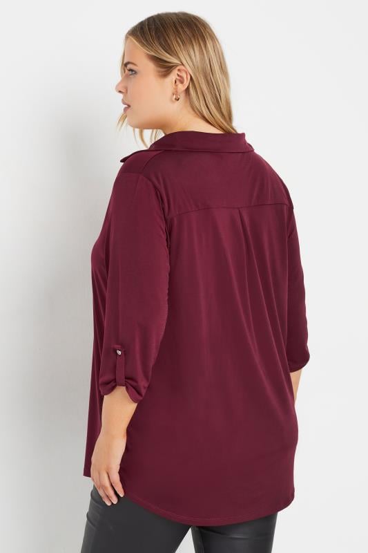 Evans YOURS Curve Burgundy Red Collared Pleat Front Swing Top