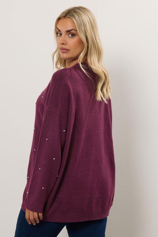 Evans YOURS Curve Burgundy Red Diamante Embellished Jumper