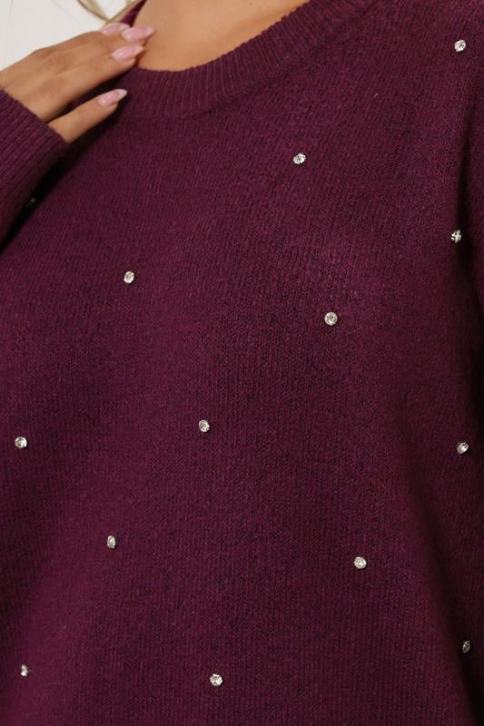 Evans YOURS Curve Burgundy Red Diamante Embellished Jumper