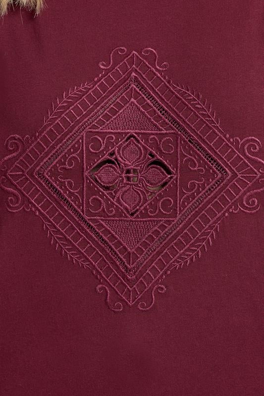 Evans YOURS Curve Burgundy Red Embroidered Boho Diamond Oversized T-Shirt