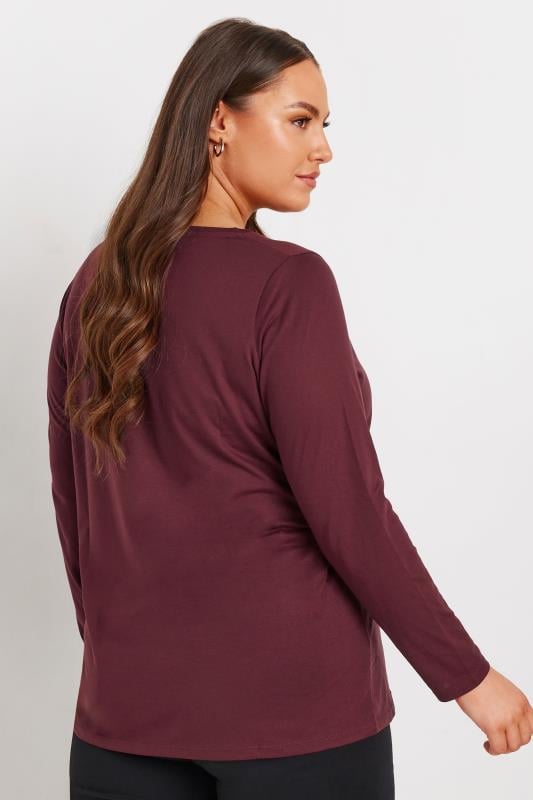 Evans YOURS Curve Burgundy Red Essential Long Sleeve V-Neck T-Shirt