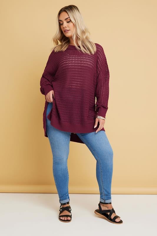 Evans YOURS Curve Burgundy Red Knitted Side Split Jumper