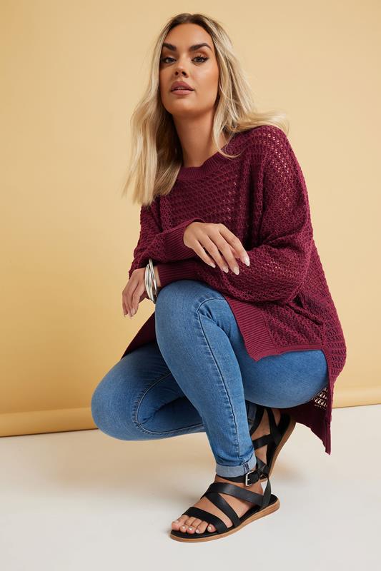 Evans YOURS Curve Burgundy Red Knitted Side Split Jumper