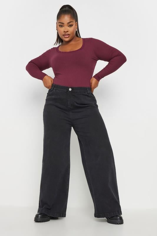 Evans YOURS Curve Burgundy Red Long Sleeve Lace Bodysuit