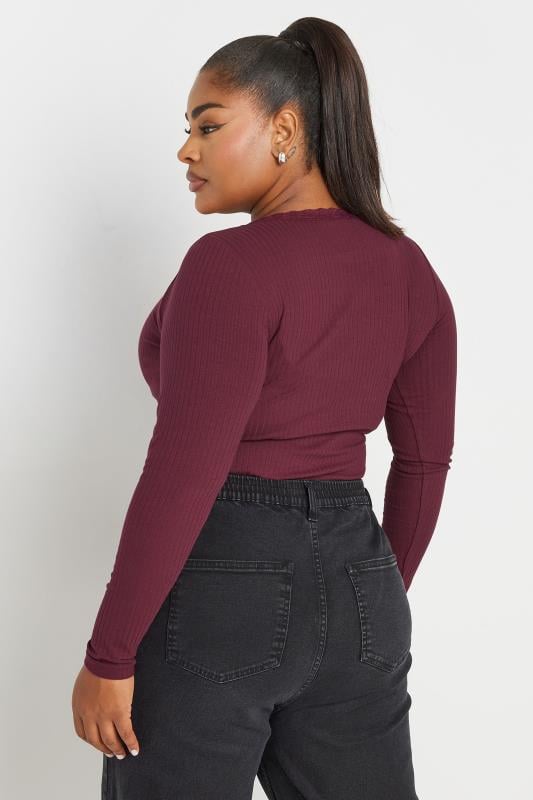 Evans YOURS Curve Burgundy Red Long Sleeve Lace Bodysuit