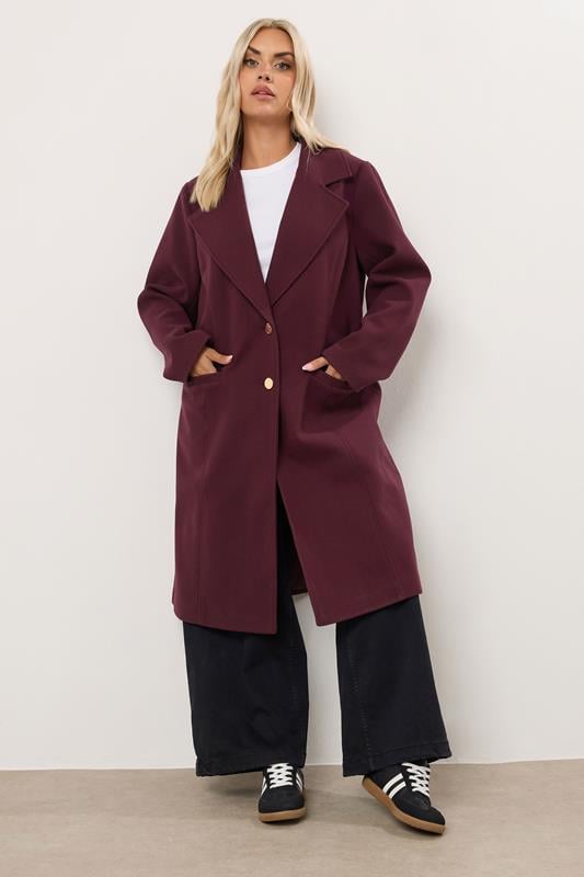 Evans YOURS Curve Burgundy Red Longline Formal Coat
