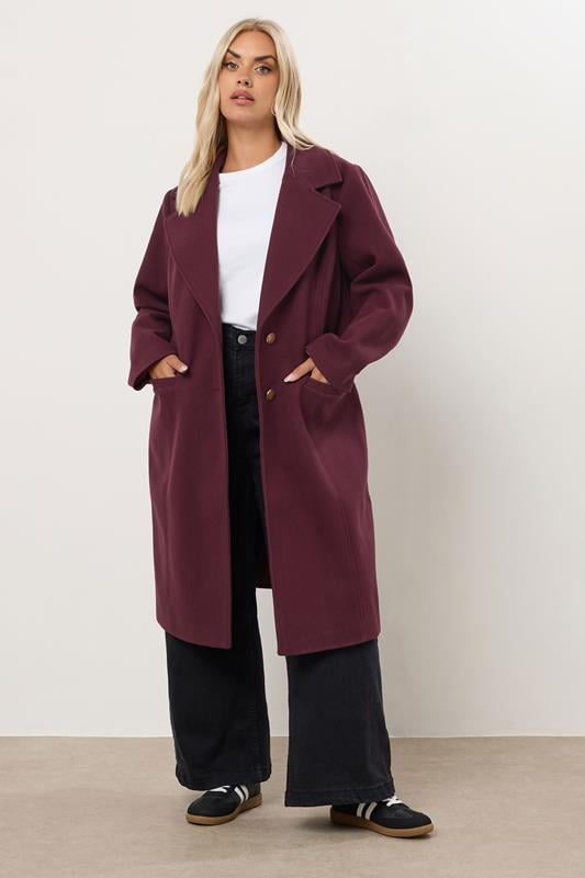 evans YOURS Curve Burgundy Red Longline Formal Coat
