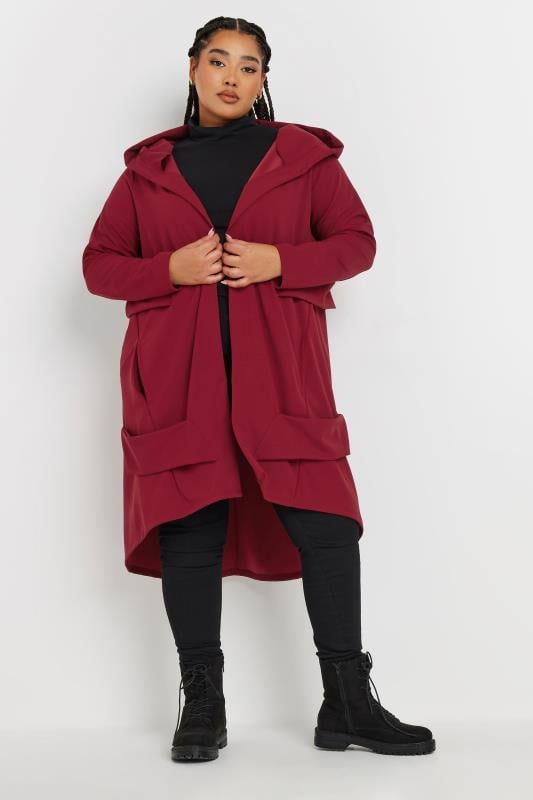 Evans YOURS Curve Burgundy Red Longline Hooded Jacket