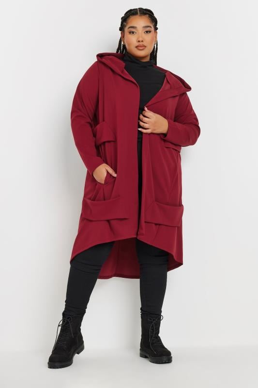 evans YOURS Curve Burgundy Red Longline Hooded Jacket