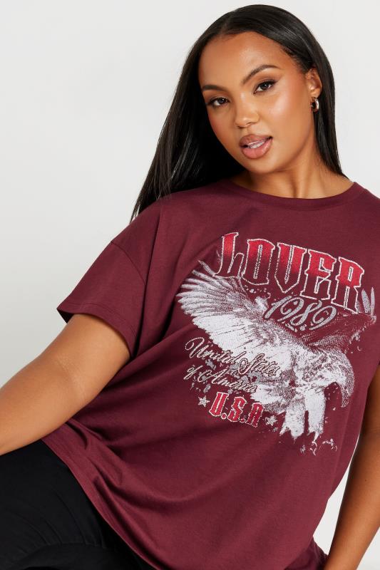 evans YOURS Curve Burgundy Red 'Lover' Slogan T-Shirt