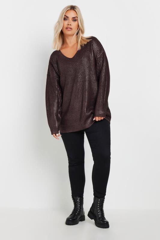 Evans YOURS Curve Burgundy Red Metallic Knitted Jumper