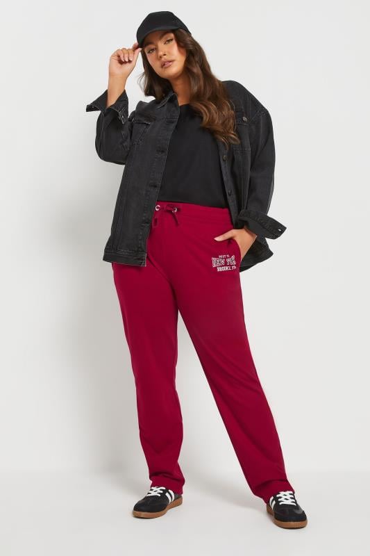 Evans YOURS Curve Burgundy Red 'New York' Straight Leg Joggers