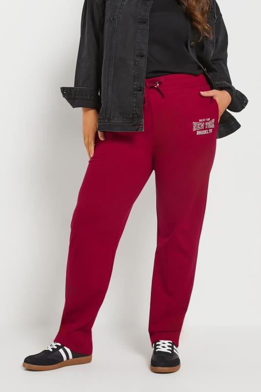 evans YOURS Curve Burgundy Red 'New York' Straight Leg Joggers