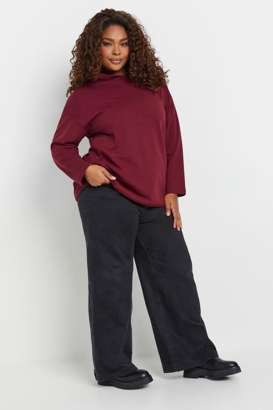 Evans YOURS Curve Burgundy Red Oversized Long Sleeve Hoodie