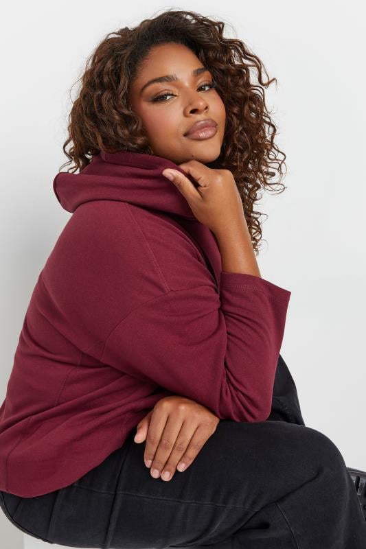 Evans YOURS Curve Burgundy Red Oversized Long Sleeve Hoodie