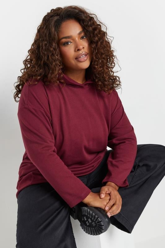 evans YOURS Curve Burgundy Red Oversized Long Sleeve Hoodie