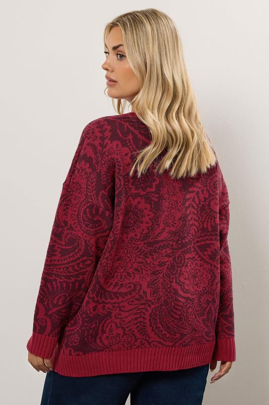 Evans YOURS Curve Burgundy Red Paisley Knitted Jumper