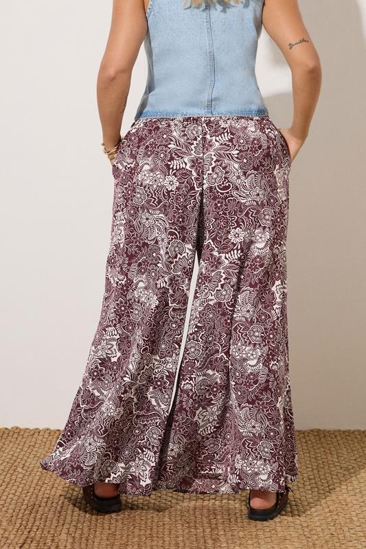 Evans YOURS Curve Burgundy Red Paisley Print Wide Leg Trousers