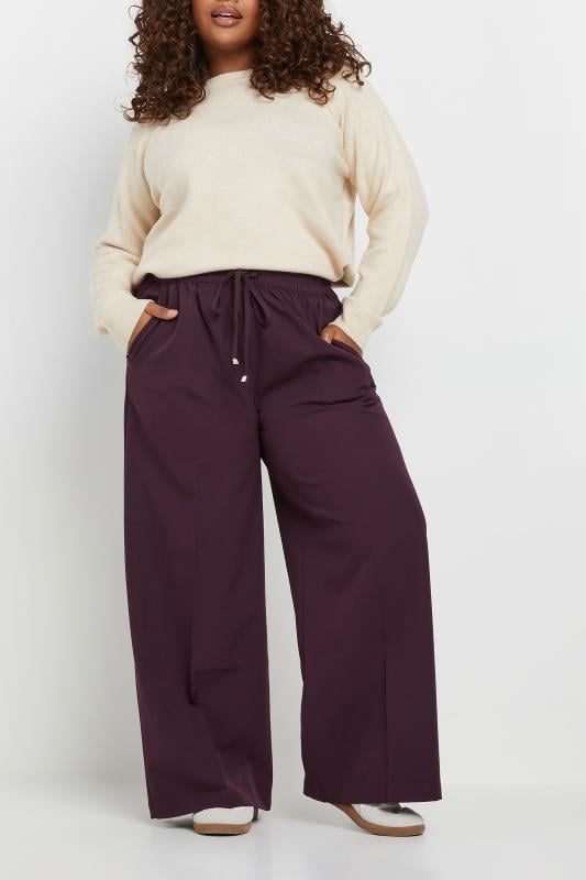 Evans YOURS Curve Burgundy Red Pull On Wide Leg Trousers